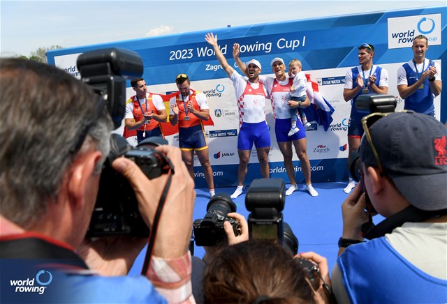 Martin Sinkovic (b), Valent Sinkovic (s), Men's Double Sculls, Croatia, 2023 World Rowing Cup I, Zagreb, Croatia © Detlev Seyb