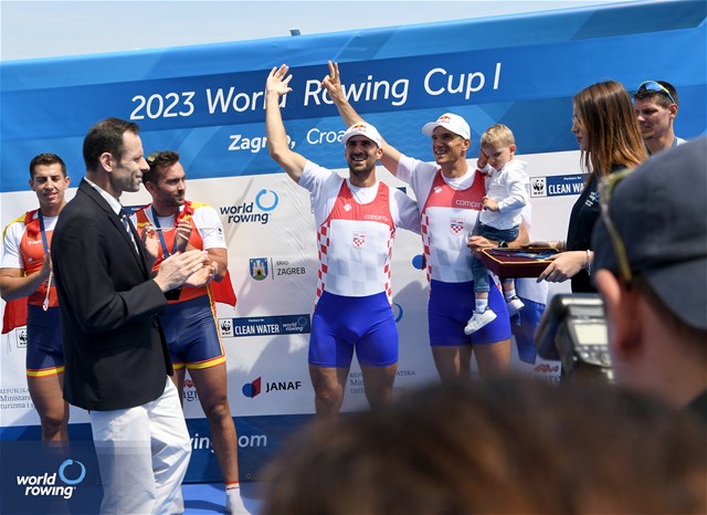 Martin Sinkovic (b), Valent Sinkovic (s), Men's Double Sculls, Croatia, 2023 World Rowing Cup I, Zagreb, Croatia © Detlev Seyb