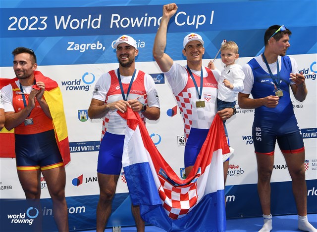 Martin Sinkovic (b), Valent Sinkovic (s), Men's Double Sculls, Croatia, 2023 World Rowing Cup I, Zagreb, Croatia © Detlev Seyb