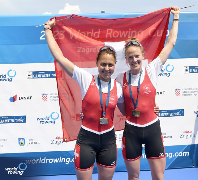 Patricia Merz (b), Frederique Rol (s), Lightweight Women's Double Sculls, Switzerland, 2023 World Rowing Cup I, Zagreb, Croatia © Detlev Seyb