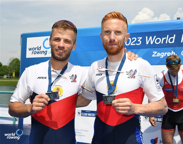 Jiri Simanek (b), Miroslav Vrastil (s), Lightweight Men's Double Sculls, Czech Republic, 2023 World Rowing Cup I, Zagreb, Croatia © Detlev Seyb