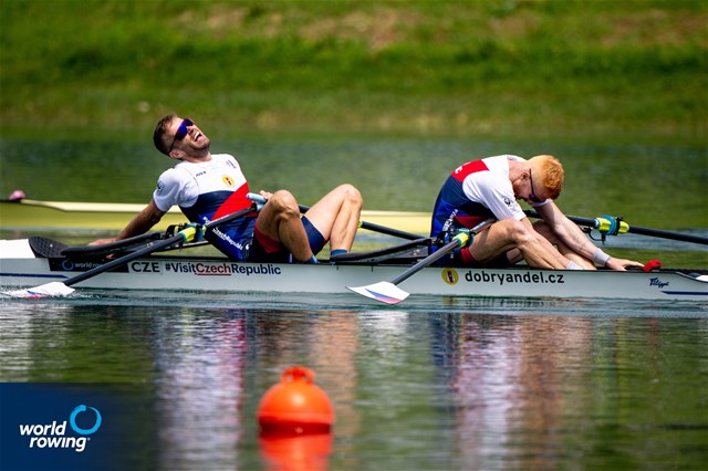 Jiri Simanek (b), Miroslav Vrastil (s), Lightweight Men's Double Sculls, Czech Republic, 2023 World Rowing Cup I, Zagreb, Croatia © World Rowing / Benedict Tufnell