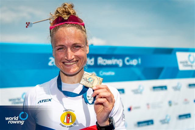Lenka Luksova, Women's Single Sculls, Czech Republic, 2023 World Rowing Cup I, Zagreb, Croatia © World Rowing / Benedict Tufnell