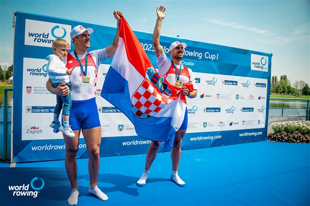Martin Sinkovic (b), Valent Sinkovic (s), Men's Double Sculls, Croatia, 2023 World Rowing Cup I, Zagreb, Croatia © World Rowing / Benedict Tufnell
