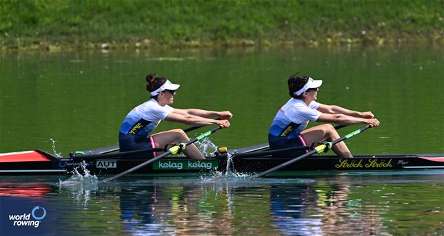 Katharina Lobnig (b), Magdalena Lobnig (s), Women's Double Sculls, Austria, 2023 World Rowing Cup I, Zagreb, Croatia © Detlev Seyb/MyRowingPhoto.com