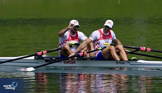 Martin Sinkovic (b), Valent Sinkovic (s), Men's Double Sculls, Croatia, 2023 World Rowing Cup I, Zagreb, Croatia © Detlev Seyb/MyRowingPhoto.com