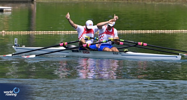 Martin Sinkovic (b), Valent Sinkovic (s), Men's Double Sculls, Croatia, 2023 World Rowing Cup I, Zagreb, Croatia © Detlev Seyb/MyRowingPhoto.com