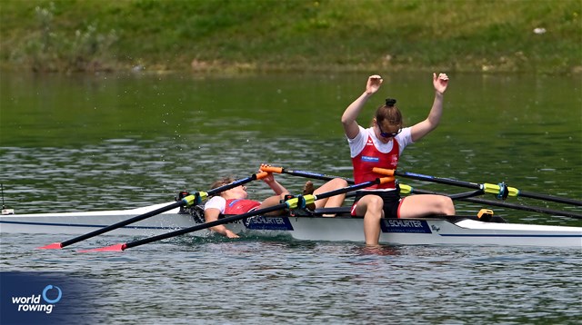 Eline Rol (b), Olivia Nacht (s), Lightweight Women's Double Sculls, Switzerland, 2023 World Rowing Cup I, Zagreb, Croatia © Detlev Seyb/MyRowingPhoto.com