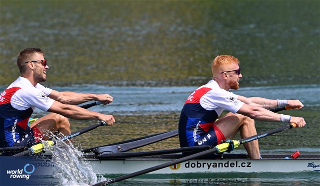 Jiri Simanek (b), Miroslav Vrastil (s), Lightweight Men's Double Sculls, Czech Republic, 2023 World Rowing Cup I, Zagreb, Croatia © Detlev Seyb/MyRowingPhoto.com