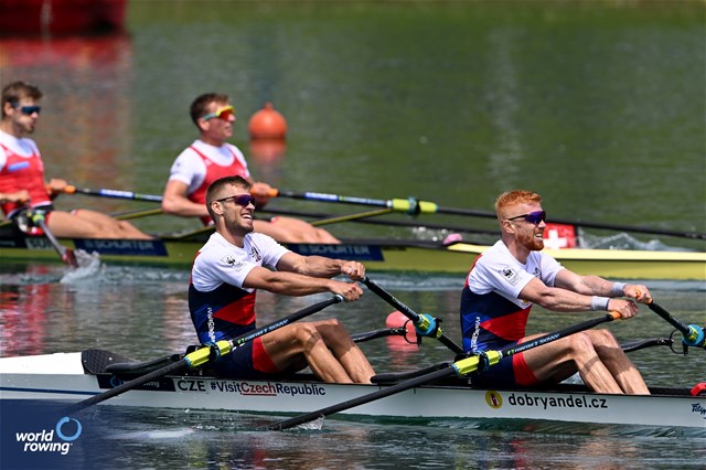 Jiri Simanek (b), Miroslav Vrastil (s), Lightweight Men's Double Sculls, Czech Republic, 2023 World Rowing Cup I, Zagreb, Croatia © Detlev Seyb/MyRowingPhoto.com