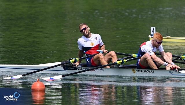 Jiri Simanek (b), Miroslav Vrastil (s), Lightweight Men's Double Sculls, Czech Republic, 2023 World Rowing Cup I, Zagreb, Croatia © Detlev Seyb/MyRowingPhoto.com