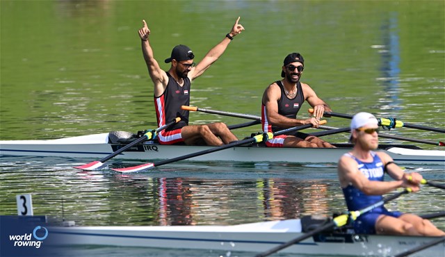 Ezzulddin Haayali (b), Mohammed Al-Khafaji (s), Lightweight Men's Double Sculls, Iraq, 2023 World Rowing Cup I, Zagreb, Croatia © Detlev Seyb/MyRowingPhoto.com