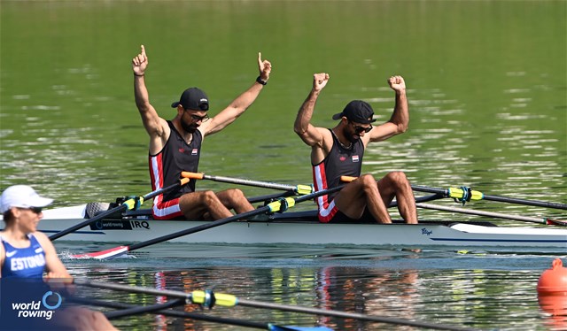 Ezzulddin Haayali (b), Mohammed Al-Khafaji (s), Lightweight Men's Double Sculls, Iraq, 2023 World Rowing Cup I, Zagreb, Croatia © Detlev Seyb/MyRowingPhoto.com
