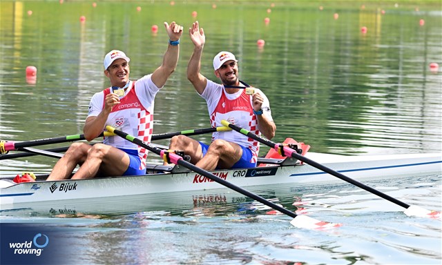 Martin Sinkovic (b), Valent Sinkovic (s), Men's Double Sculls, Croatia, 2023 World Rowing Cup I, Zagreb, Croatia © Detlev Seyb/MyRowingPhoto.com