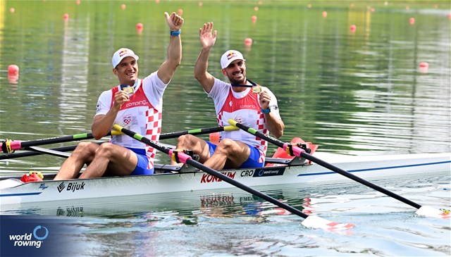 Martin Sinkovic (b), Valent Sinkovic (s), Men's Double Sculls, Croatia, 2023 World Rowing Cup I, Zagreb, Croatia © Detlev Seyb/MyRowingPhoto.com