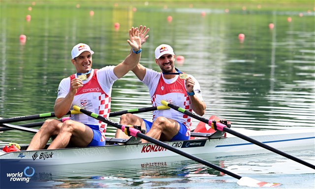 Martin Sinkovic (b), Valent Sinkovic (s), Men's Double Sculls, Croatia, 2023 World Rowing Cup I, Zagreb, Croatia © Detlev Seyb/MyRowingPhoto.com