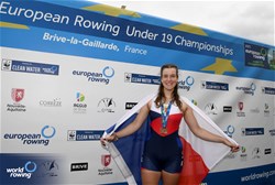Terezie Janstova, Women's Single Sculls, Czech Republic, Bronze, 2023 European Rowing Under 19 Championships, Brive-la-Gaillarde, France / Detlev Seyb/MyRowingPhoto.com
