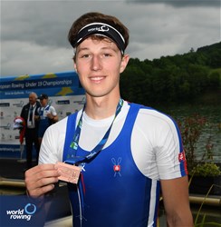 Peter Strecansky, Men's Single Sculls, Slovakia, Bronze, 2023 European Rowing Under 19 Championships, Brive-la-Gaillarde, France / Detlev Seyb/MyRowingPhoto.com