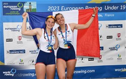 Lea Herscovici, Leontine Fouquet, Women's Pair, France, Gold, 2023 European Rowing Under 19 Championships, Brive-la-Gaillarde, France / Detlev Seyb/MyRowingPhoto.com