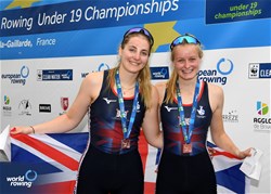 Ella Fullman, Jessica Weir, Women's Double Sculls, Great Britain, Bronze, 2023 European Rowing Under 19 Championships, Brive-la-Gaillarde, France / Detlev Seyb/MyRowingPhoto.com
