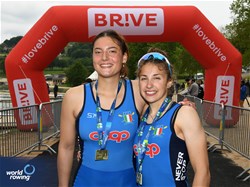 Giorgia Gregorutti, Melissa Schincariol, Women's Double Sculls, Italy, Gold, 2023 European Rowing Under 19 Championships, Brive-la-Gaillarde, France / Detlev Seyb/MyRowingPhoto.com