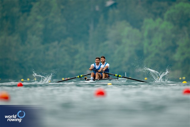 Martin Mackovic (b), Milos Vasic (s), Men's Pair, Serbia, 2023 European Rowing Championships, Bled, Slovenia / World Rowing/Benedict Tufnell