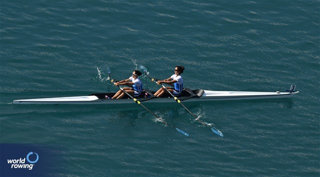 Dimitra Eleni Kontou (b), Zoi Fitsiou (s), Lightweight Women's Double Sculls, Greece, 2023 European Rowing Championships, Bled, Slovenia / Detlev Seyb/MyRowingPhoto.com