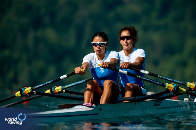 Dimitra Eleni Kontou (b), Zoi Fitsiou (s), Lightweight Women's Double Sculls, Greece, 2023 European Rowing Championships, Bled, Slovenia / World Rowing/Benedict Tufnell