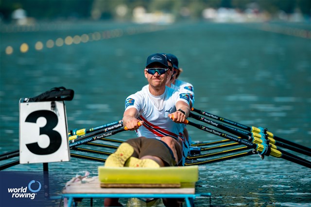 Jonas Juel (b), Erling Oeyasaeter, Martin Helseth, Erik Andre Solbakken (s), Men's Quadruple Sculls, Norway, 2023 European Rowing Championships, Bled, Slovenia / World Rowing/Benedict Tufnell