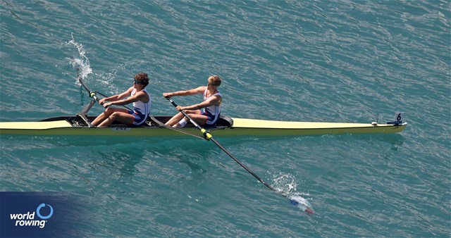 Florian Ludwig (b), Armand Pfister (s), Men's Pair, France, 2023 European Rowing Championships, Bled, Slovenia / Detlev Seyb/MyRowingPhoto.com