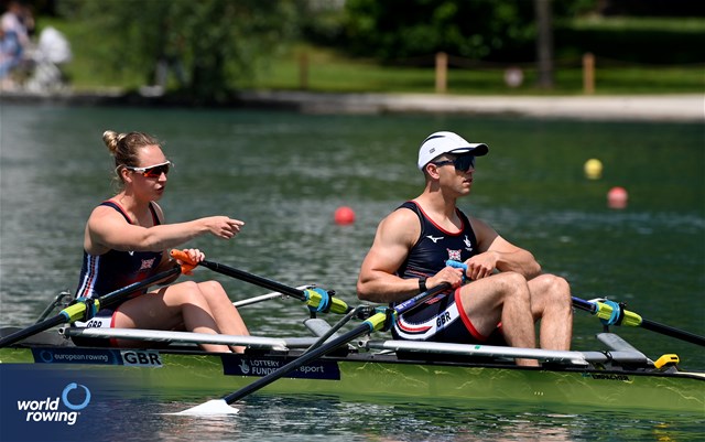 Annabel Caddick (b), Samuel Murray (s), PR3 Mixed double sculls, Great Britain, 2023 European Rowing Championships, Bled, Slovenia / Maren Derlien/MyRowingPhoto.com