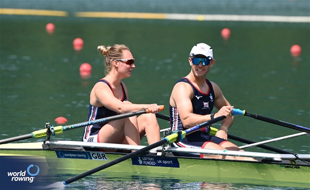 Annabel Caddick (b), Samuel Murray (s), PR3 Mixed double sculls, Great Britain, 2023 European Rowing Championships, Bled, Slovenia / Maren Derlien/MyRowingPhoto.com
