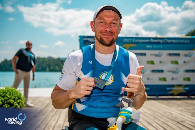 Roman Polianskyi, PR1 Mens Single Sculls, Ukraine, Silver, 2023 European Rowing Championships, Bled, Slovenia / World Rowing/Benedict Tufnell