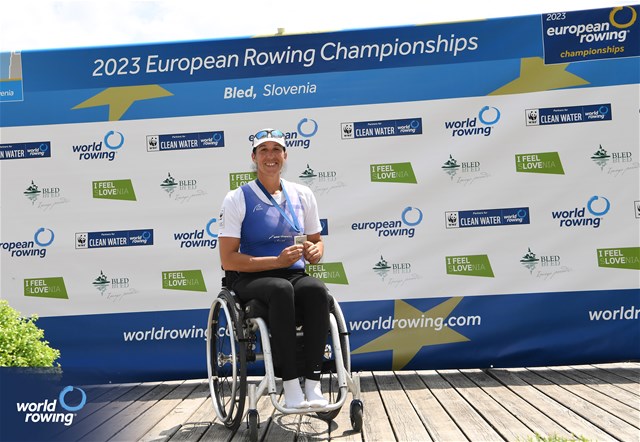 Moran Samuel, PR1 Womens Single Sculls, Israel, Silver, 2023 European Rowing Championships, Bled, Slovenia / Detlev Seyb/MyRowingPhoto.com