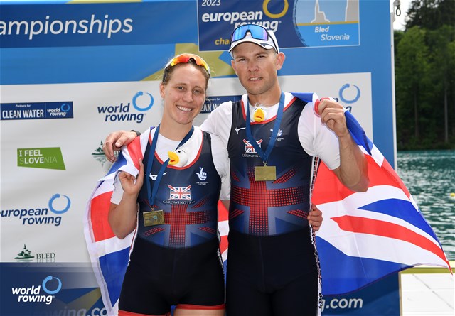 Annabel Caddick (b), Samuel Murray (s), PR3 Mixed double sculls, Great Britain, Bronze, 2023 European Rowing Championships, Bled, Slovenia / Detlev Seyb/MyRowingPhoto.com
