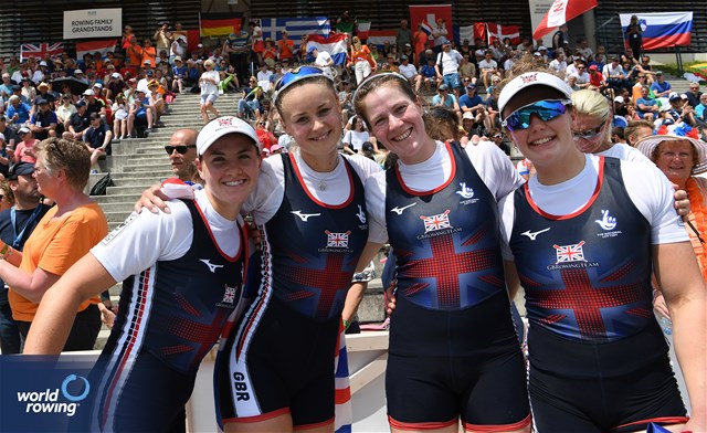 Lauren Henry (b), Hannah Scott, Georgina Megan Brayshaw, Lucy Glover (s), Women's Quadruple Sculls, Great Britain, Bronze, 2023 European Rowing Championships, Bled, Slovenia / Detlev Seyb/MyRowingPhoto.com