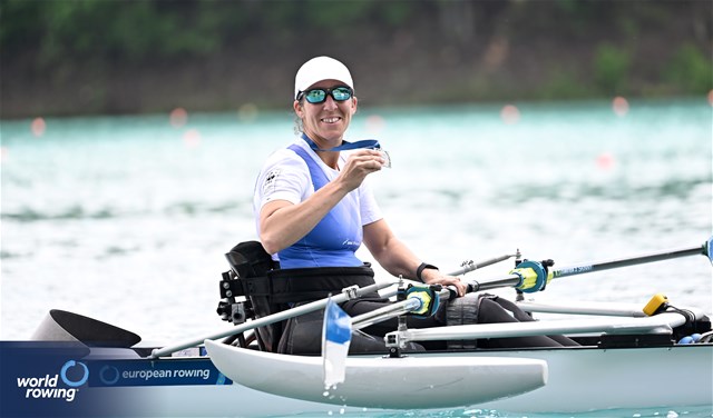 Moran Samuel, PR1 Womens Single Sculls, Israel, Silver, 2023 European Rowing Championships, Bled, Slovenia / Detlev Seyb/MyRowingPhoto.com