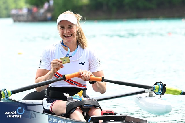 Birgit Skarstein, PR1 Womens Single Sculls, Norway, Gold, 2023 European Rowing Championships, Bled, Slovenia / Detlev Seyb/MyRowingPhoto.com