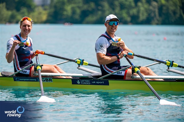 Annabel Caddick (b), Samuel Murray (s), PR3 Mixed double sculls, Great Britain, Bronze, 2023 European Rowing Championships, Bled, Slovenia / World Rowing/Benedict Tufnell
