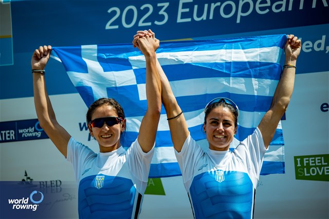 Dimitra Eleni Kontou (b), Zoi Fitsiou (s), Lightweight Women's Double Sculls, Greece, Silver, 2023 European Rowing Championships, Bled, Slovenia / World Rowing/Benedict Tufnell