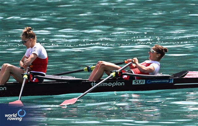 Patricia Merz (b), Frederique Rol (s), Lightweight Women's Double Sculls, Switzerland, 2023 European Rowing Championships, Bled, Slovenia / Detlev Seyb/MyRowingPhoto.com