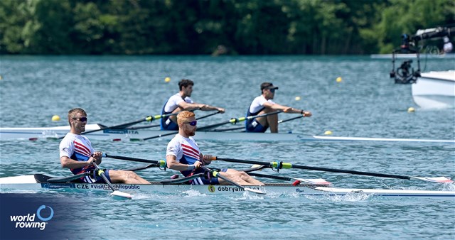 Jiri Simanek (b), Miroslav Vrastil (s), Lightweight Men's Double Sculls, Czech Republic, 2023 European Rowing Championships, Bled, Slovenia / Maren Derlien/MyRowingPhoto.com