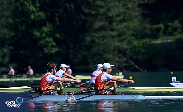 Caetano Horta Pombo (b), Dennis Carracedo Ferrero (s), Lightweight Men's Double Sculls, Spain, 2023 European Rowing Championships, Bled, Slovenia / Maren Derlien/MyRowingPhoto.com
