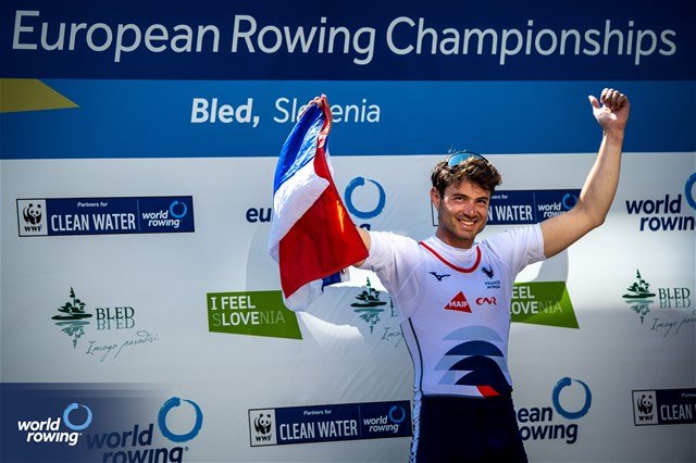 Hugo Beurey, Lightweight Men's Single Sculls, France, Gold, 2023 European Rowing Championships, Bled, Slovenia / World Rowing/Benedict Tufnell