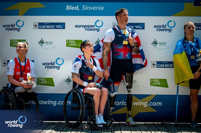 Lauren Rowles (b), Gregg Stevenson (s), PR2 Mixed double sculls, Great Britain, Gold, 2023 European Rowing Championships, Bled, Slovenia / World Rowing/Benedict Tufnell