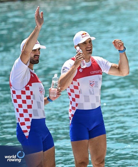 Martin Sinkovic (b), Valent Sinkovic (s), Men's Double Sculls, Croatia, Gold, 2023 European Rowing Championships, Bled, Slovenia / Detlev Seyb/MyRowingPhoto.com