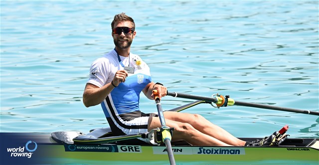 Stefanos Ntouskos, Men's Single Sculls, Greece, Silver, 2023 European Rowing Championships, Bled, Slovenia / Detlev Seyb/MyRowingPhoto.com