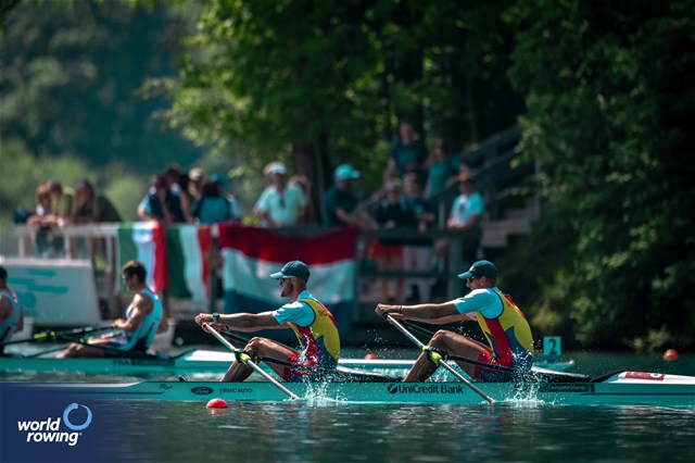 Florin Arteni (b), Ciprian Tudosa (s), Men's Double Sculls, Romania, 2023 European Rowing Championships, Bled, Slovenia / World Rowing/Benedict Tufnell