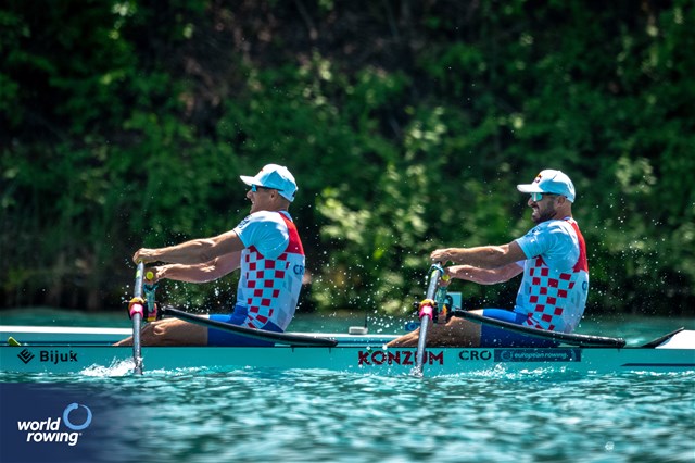 Martin Sinkovic (b), Valent Sinkovic (s), Men's Double Sculls, Croatia, 2023 European Rowing Championships, Bled, Slovenia / World Rowing/Benedict Tufnell
