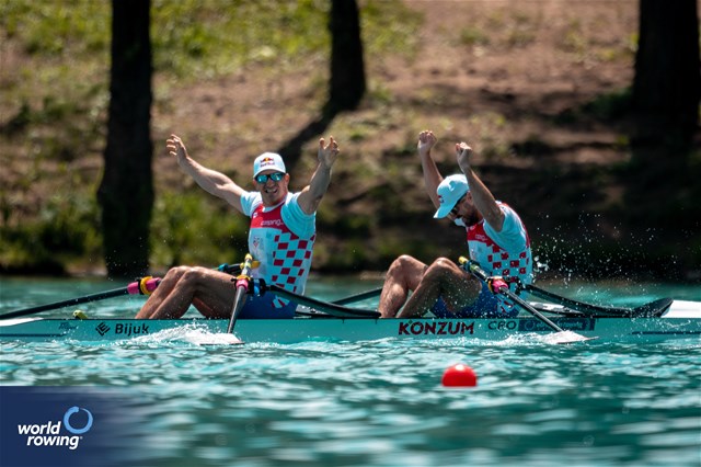 Martin Sinkovic (b), Valent Sinkovic (s), Men's Double Sculls, Croatia, 2023 European Rowing Championships, Bled, Slovenia / World Rowing/Benedict Tufnell